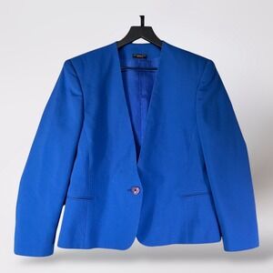 BARONESS Vintage‎ Blazer Blue Padded Shoulders Made In USA Career Jacket Size 10